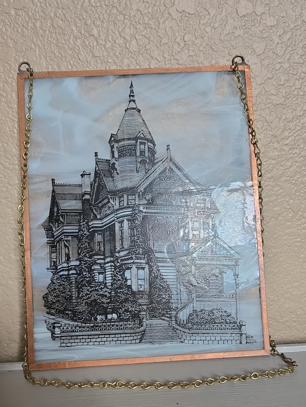 Glass Framed Victorian House Wall Art - Copper Trim